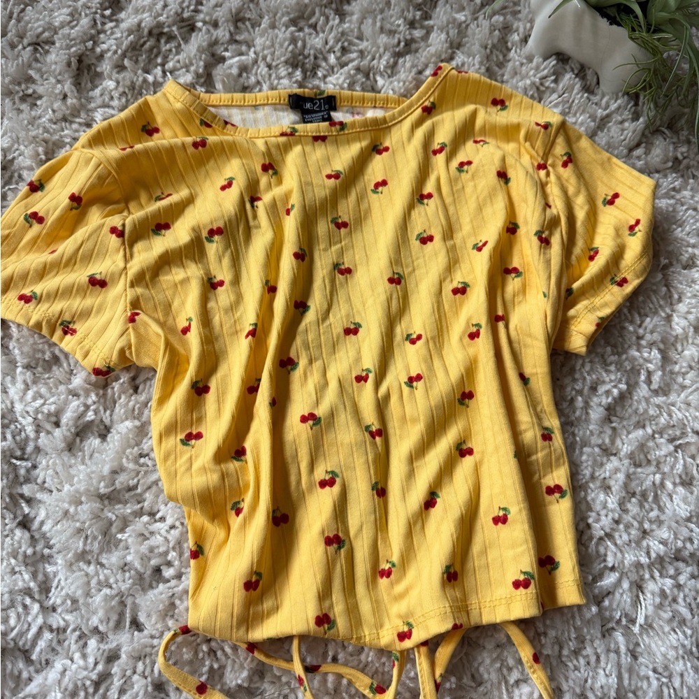 Rue21 Yellow Cherry Patterned Blouse - image 2